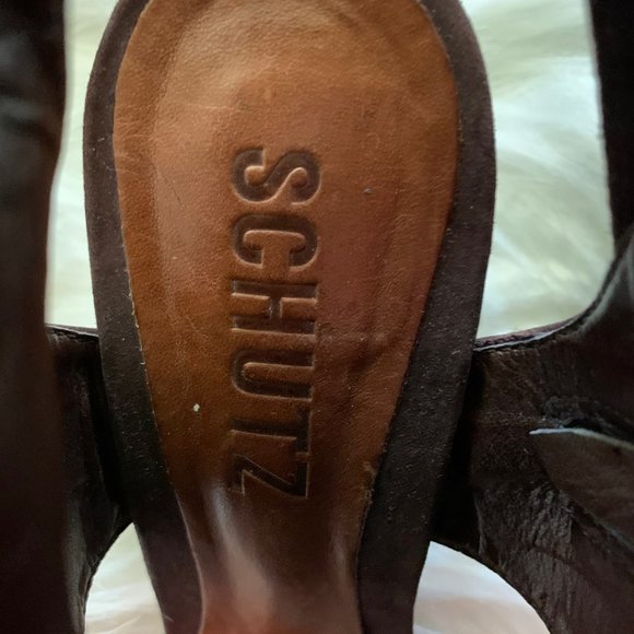 Schutz Leather Brown Suede cone heel Sandals. - Picture 4 of 6